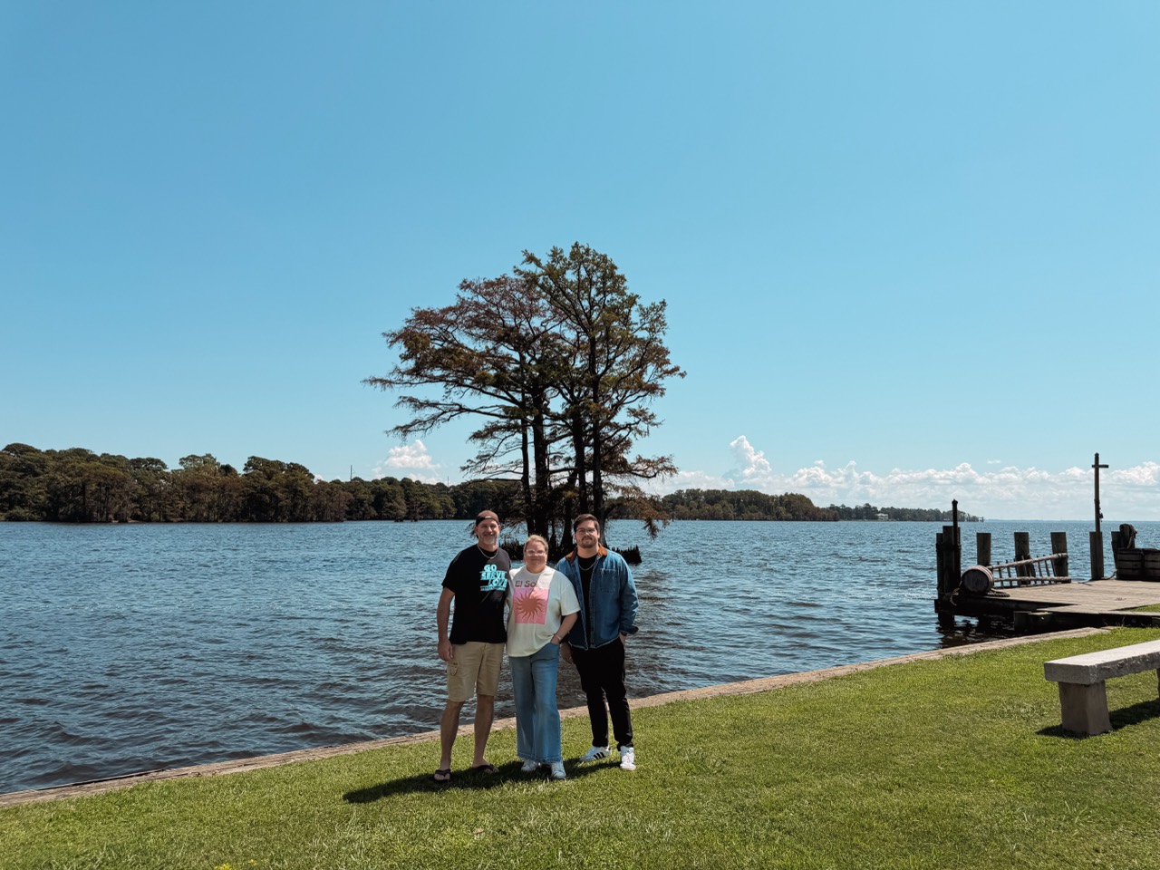 Dylan with friends by the water